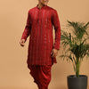 Men's Maroon Viscose Straight Kurta and Dhoti Set