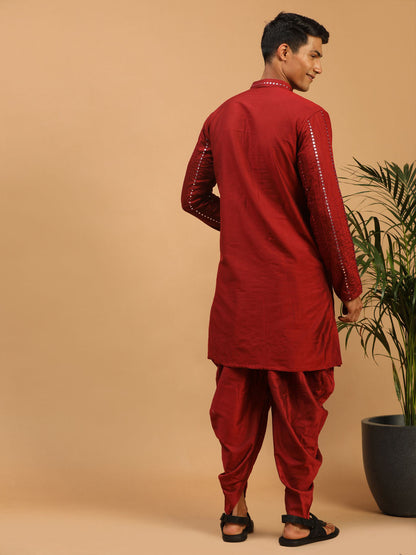 Men's Maroon Viscose Straight Kurta and Dhoti Set