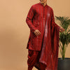 Men's Maroon Viscose Straight Kurta and Dhoti Set