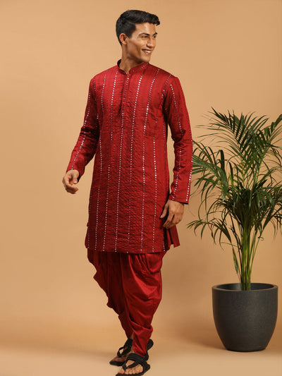 Men's Maroon Viscose Straight Kurta and Dhoti Set