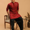 Men's Maroon Viscose Straight Kurta and Patiala Set