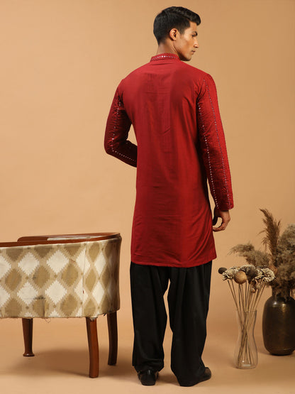 Men's Maroon Viscose Straight Kurta and Patiala Set