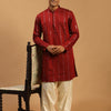 Men's Maroon Viscose Straight Kurta and Patiala Set