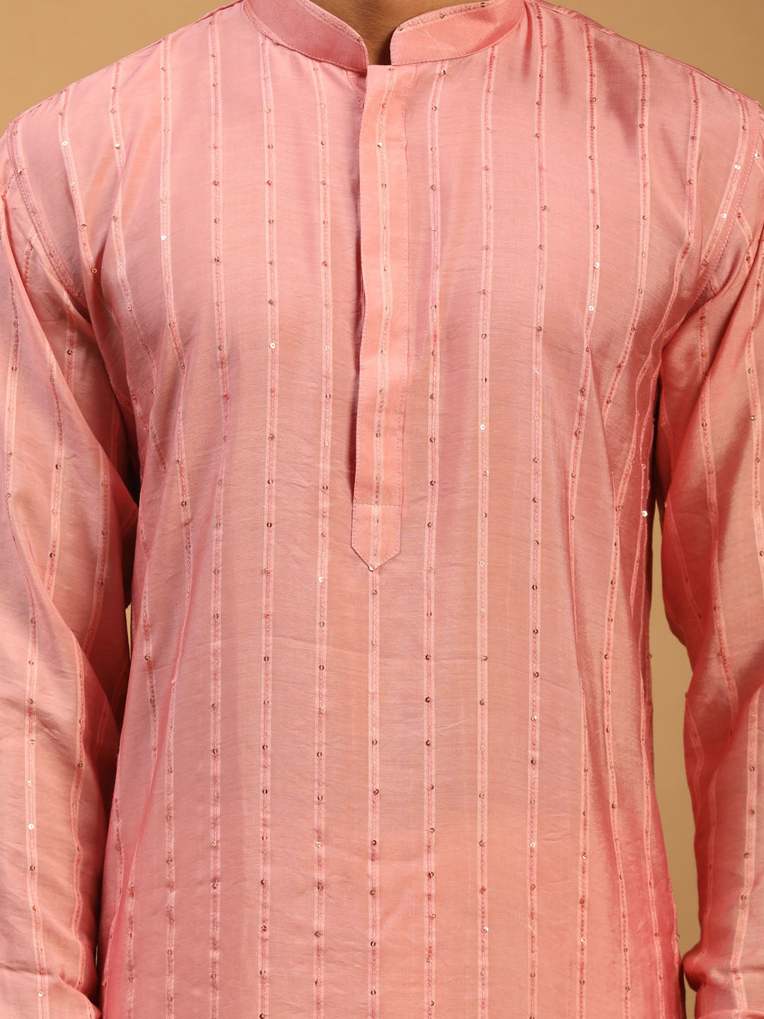 Men's Pink Cotton Blend Straight Kurta Pyjama Set