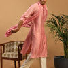 Men's Pink Cotton Blend Straight Kurta  Pyjama & Dupatta Set