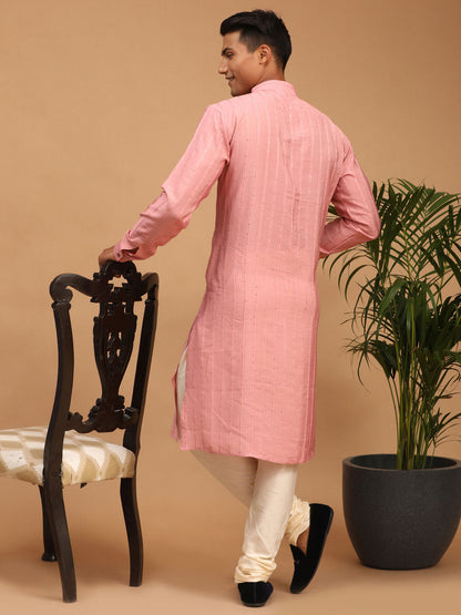 Men's Purple Cotton Blend Straight Kurta Pyjama Set