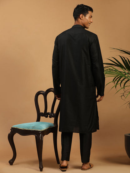Men's Black Viscose Straight Kurta  Pyjama & Dupatta Set