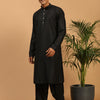 Men's Black Viscose Straight Kurta and Patiala Set