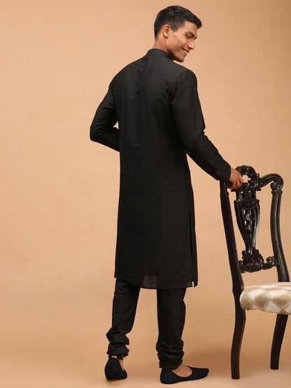 Men's Black Viscose Straight Kurta Pyjama Set