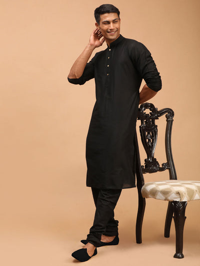 Men's Black Viscose Straight Kurta  Pyjama & Dupatta Set