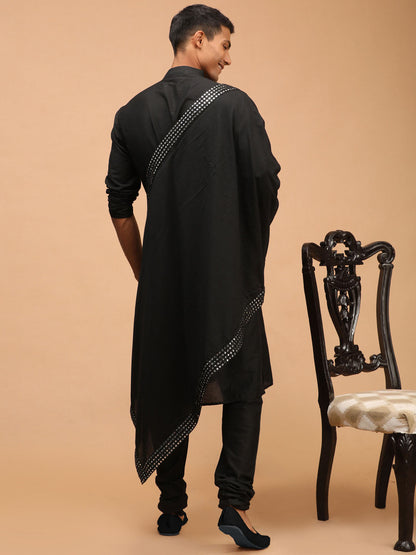 Men's Black Viscose Straight Kurta  Pyjama & Dupatta Set