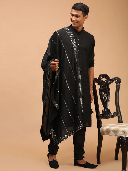 Men's Black Viscose Straight Kurta  Pyjama & Dupatta Set