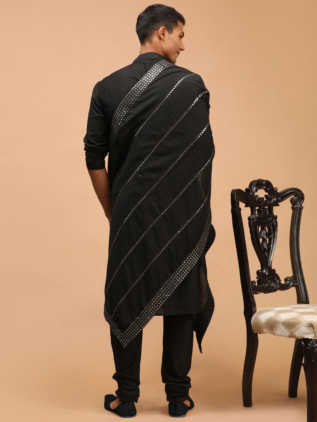 Men's Black Viscose Straight Kurta  Pyjama & Dupatta Set
