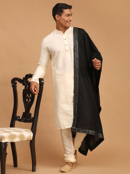 Men's Cream Viscose Straight Kurta  Pyjama & Dupatta Set
