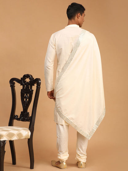 Men's Cream Viscose Straight Kurta  Pyjama & Dupatta Set