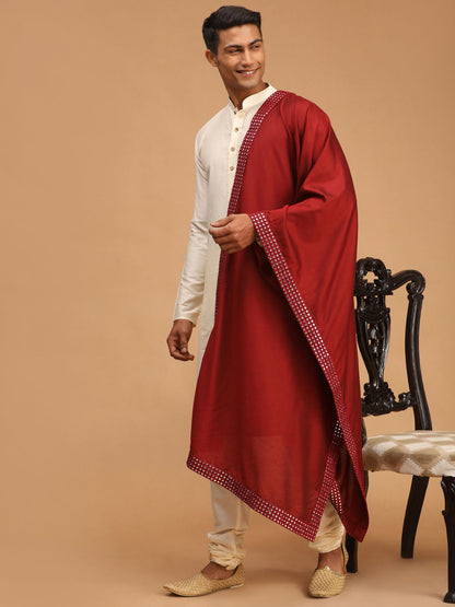 Men's Cream Viscose Straight Kurta  Pyjama & Dupatta Set