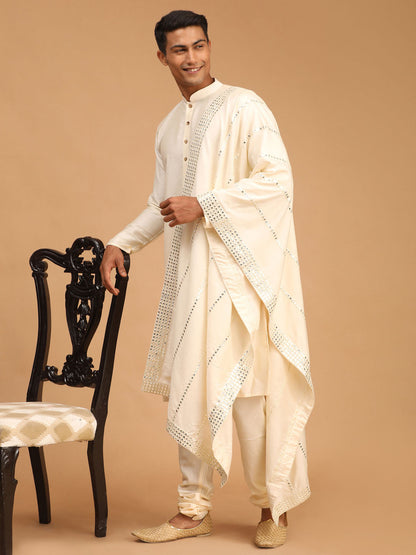 Men's Cream Viscose Straight Kurta  Pyjama & Dupatta Set