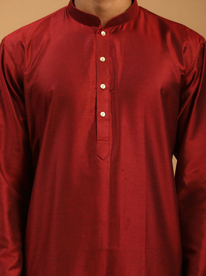 Men's Maroon Viscose Straight Kurta  Pyjama & Dupatta Set
