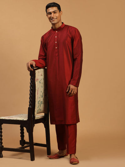 Men's Maroon Georgette Straight Kurta Pyjama Set