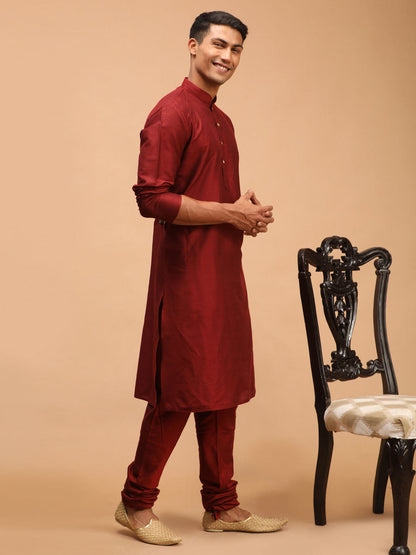 Men's Maroon Viscose Straight Kurta Pyjama Set