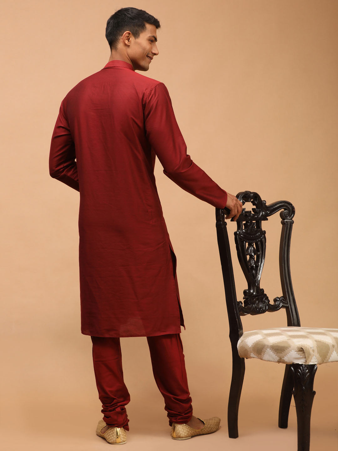 Men's Maroon Viscose Straight Kurta Pyjama Set