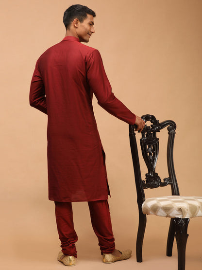 Men's Maroon Viscose Straight Kurta Pyjama Set