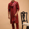 Men's Maroon Viscose Straight Kurta  Pyjama & Dupatta Set