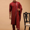Men's Maroon Viscose Straight Kurta  Pyjama & Dupatta Set