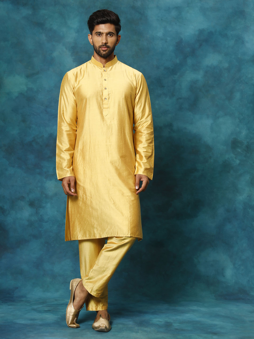Men's Mustard Viscose Straight Kurta Pyjama Set