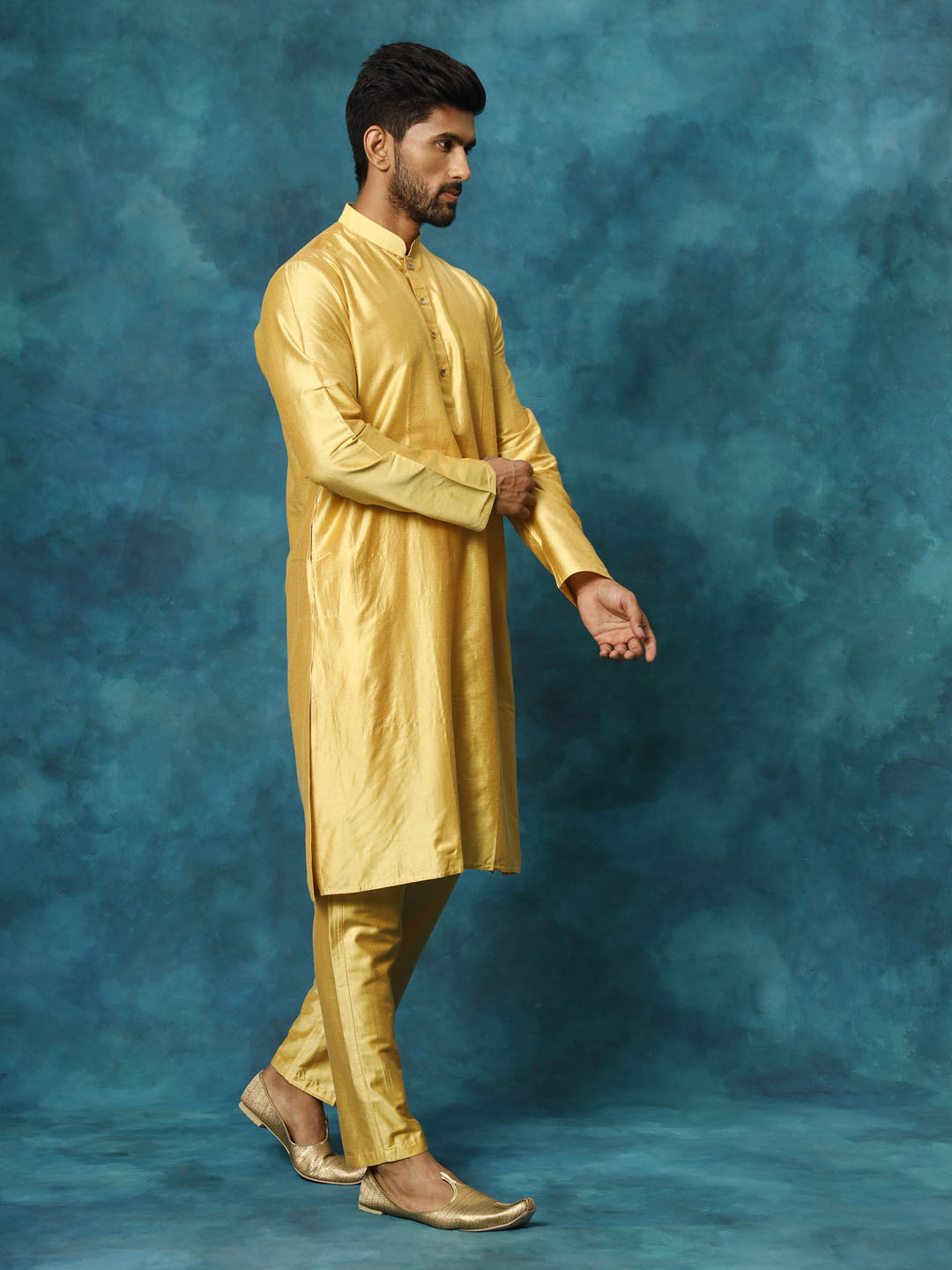 Men's Mustard Viscose Straight Kurta Pyjama Set