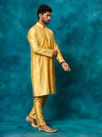Men's Mustard Viscose Straight Kurta Pyjama Set
