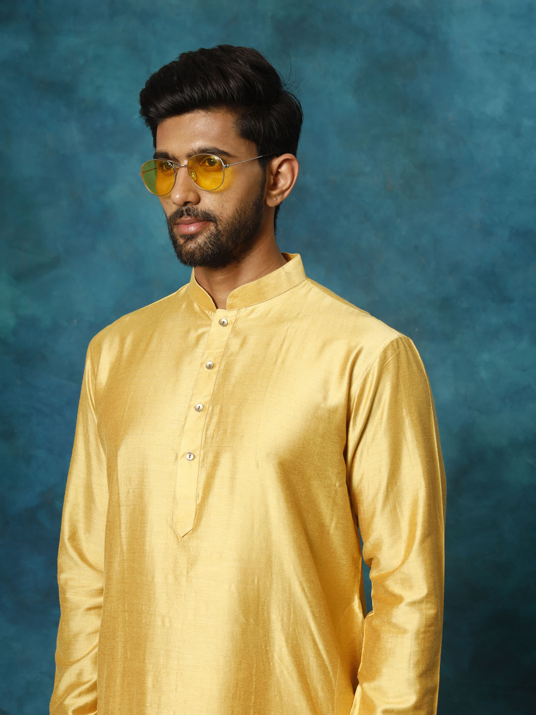 Men's Mustard Viscose Straight Kurta Pyjama Set