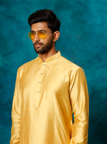 Men's Mustard Viscose Straight Kurta Pyjama Set