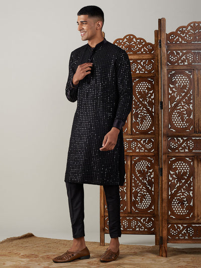 Men's Black Georgette Regular Kurta Pyjama Set
