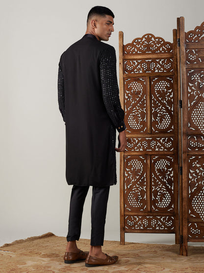 Men's Black Georgette Regular Kurta Pyjama Set
