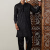 Men's Black Georgette Regular Kurta and Patiala Set