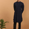 Men's Navy Blue Cotton Blend Straight Kurta Pyjama Set