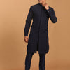 Men's Navy Blue Cotton Blend Straight Kurta Pyjama Set