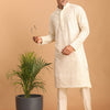 Men's Cream Cotton Blend Straight Kurta Pyjama Set