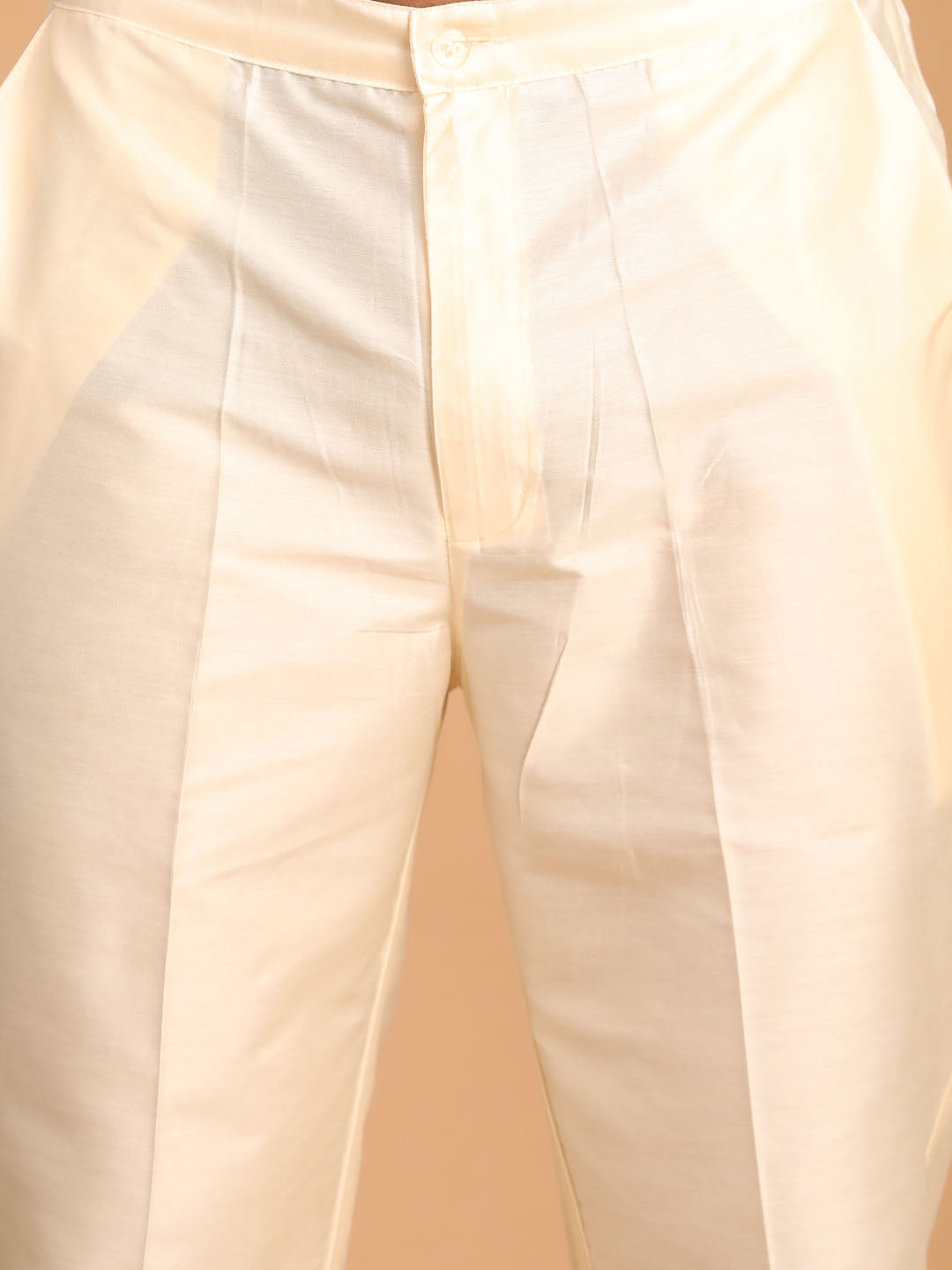 Men's Cream Cotton Blend Straight Kurta Pyjama Set