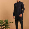 Men's Navy Blue Silk Blend Regular Kurta Pyjama Set