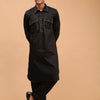 Men's Black Cotton Blend Pathani Pathani Kurta Set