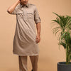 Men's Chiku Brown Cotton Blend Pathani Pathani Kurta Set