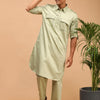 Men's Green Cotton Blend Pathani Pathani Kurta Set