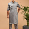 Men's Grey Cotton Blend Pathani Pathani Kurta Set