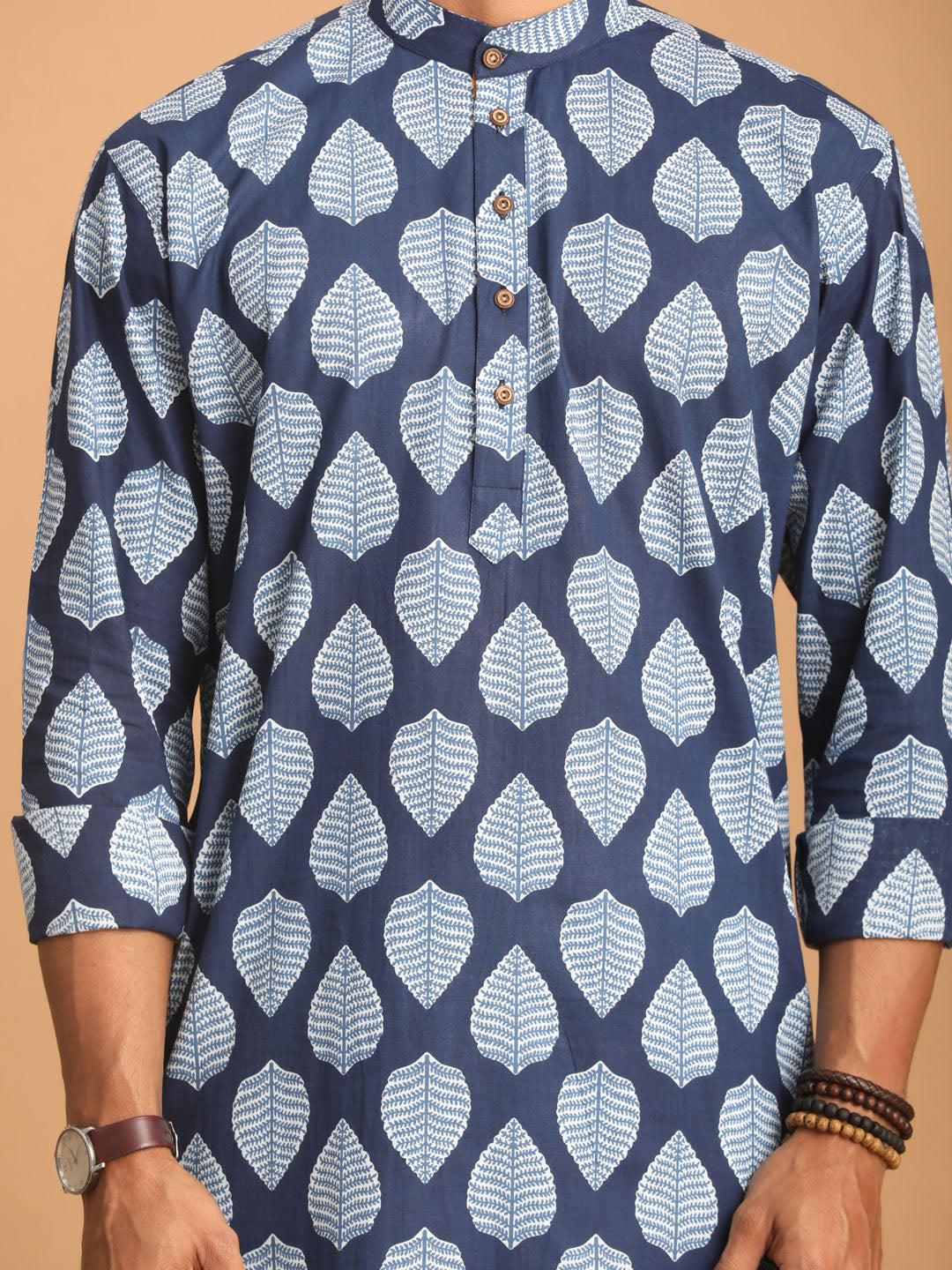 Men's Indigo Blue Cotton Straight Kurta Pyjama Set