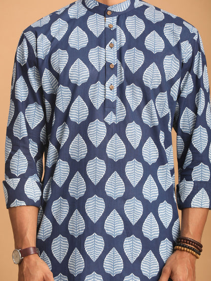 Men's Indigo Blue Cotton Straight Kurta Pyjama Set