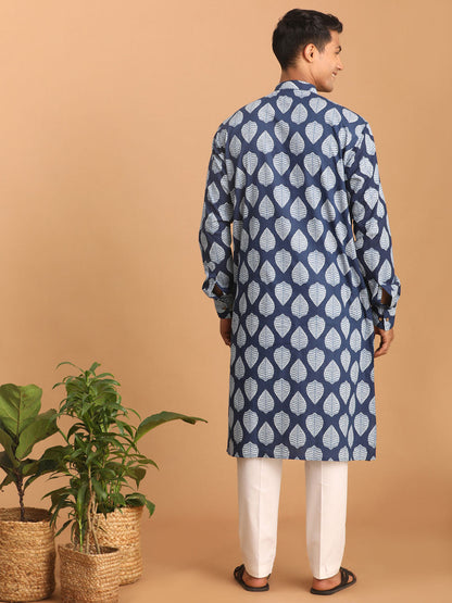 Men's Blue Cotton Straight Kurta Pyjama Set
