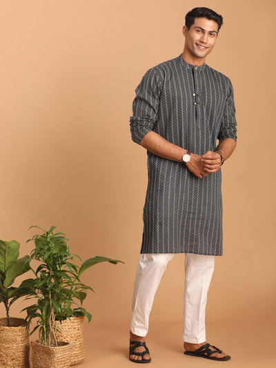 Men's Grey Cotton Straight Kurta Pyjama Set