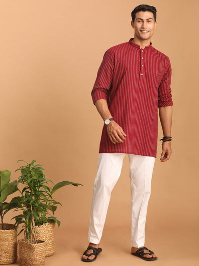 Men's Maroon Cotton Straight Kurta Pyjama Set